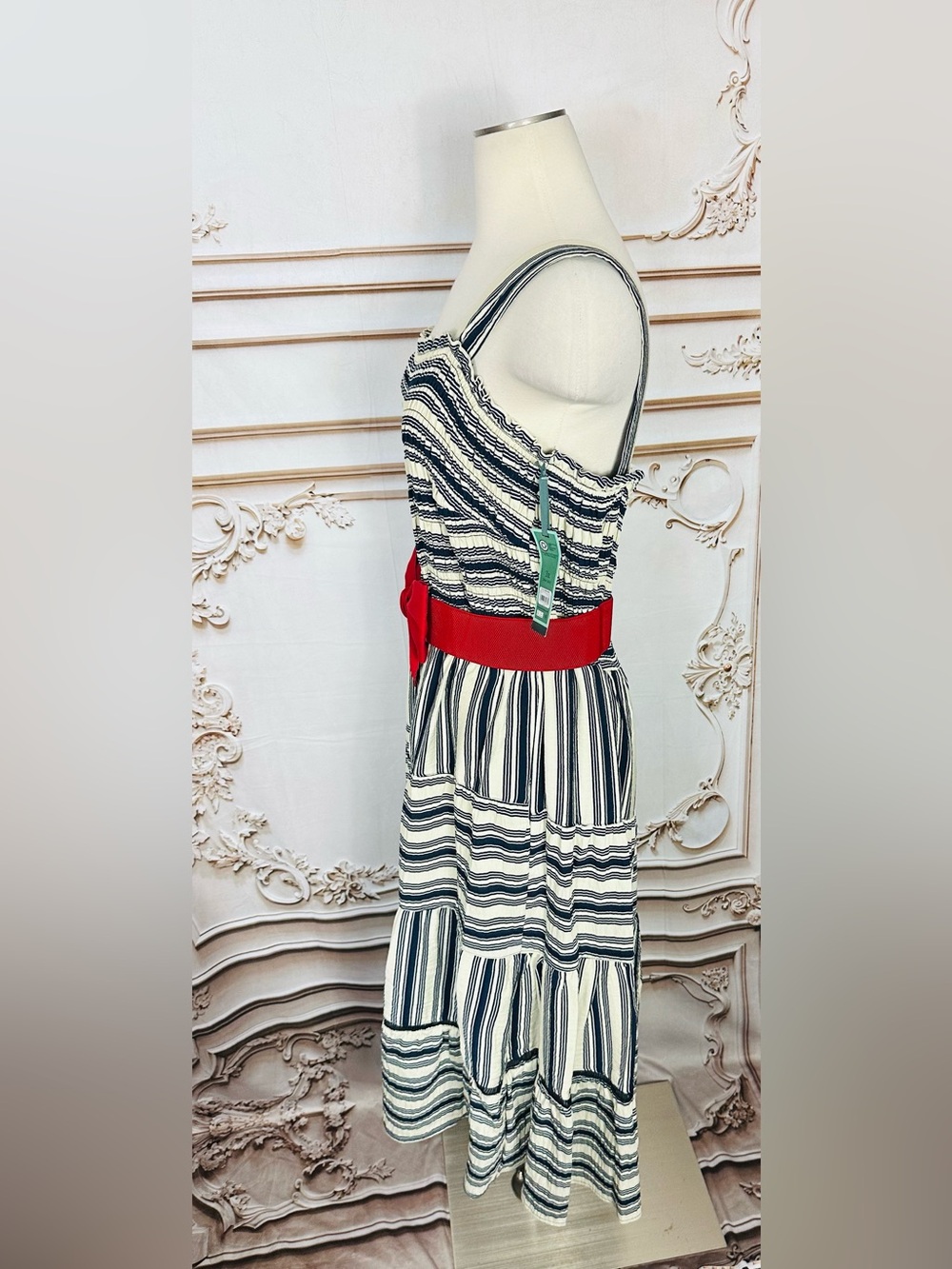 Terra & Sky Navy and White Striped Maxi with Red Bow Belt - Picture 8 of 11